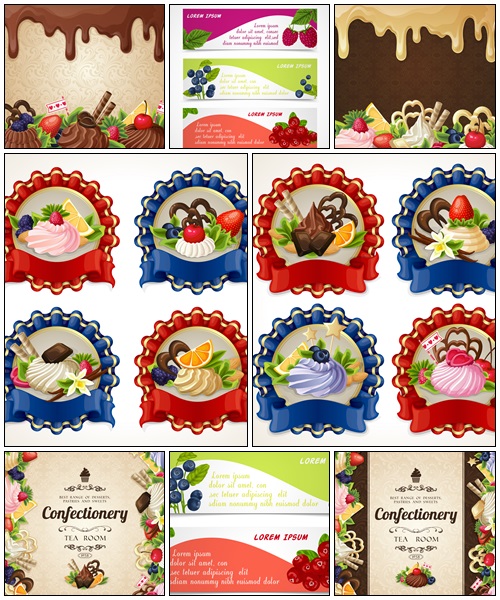Cupcakes and fruit labels - vector stock