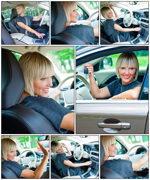 Attractive woman driver in her car - Stock Photo