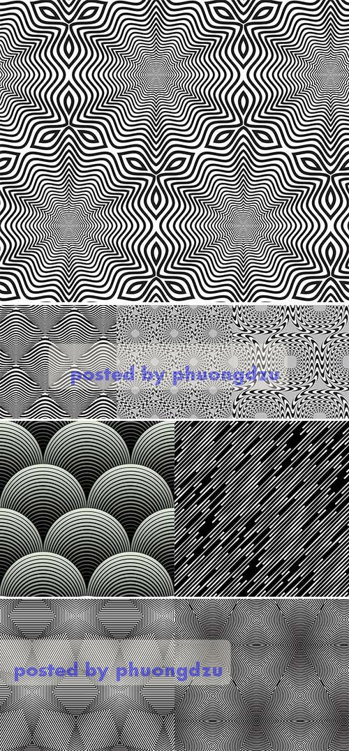 Stock: Black and White Op Art Design, Vector Seamless Pattern Background 3