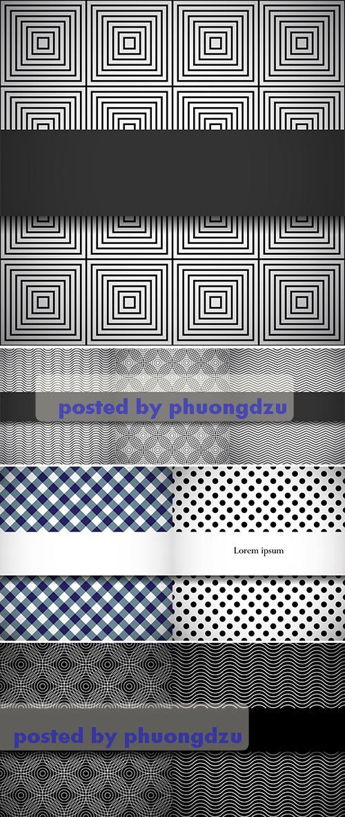 Stock: Elegant black banner on monochrome seamless pattern with square 5