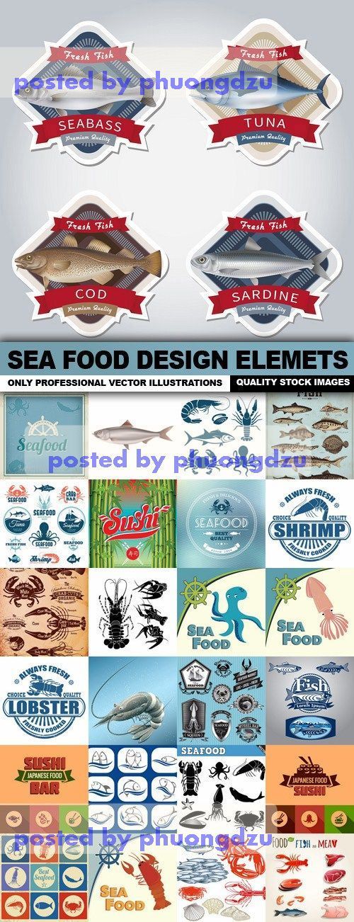 Sea Food Design Elemets Vector part 2