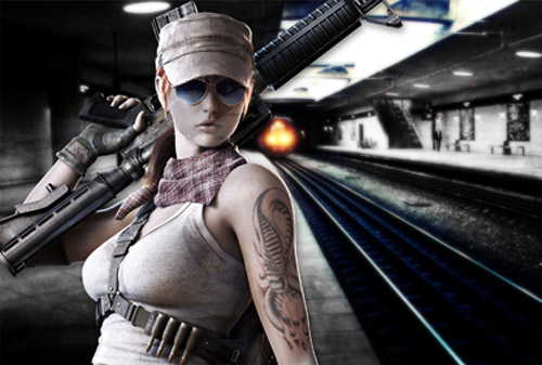 Шаблон женский - На станции метро с оружием