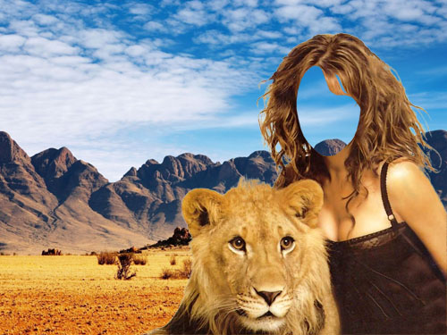 Шаблон для девушек - В обнимку с красивым львом