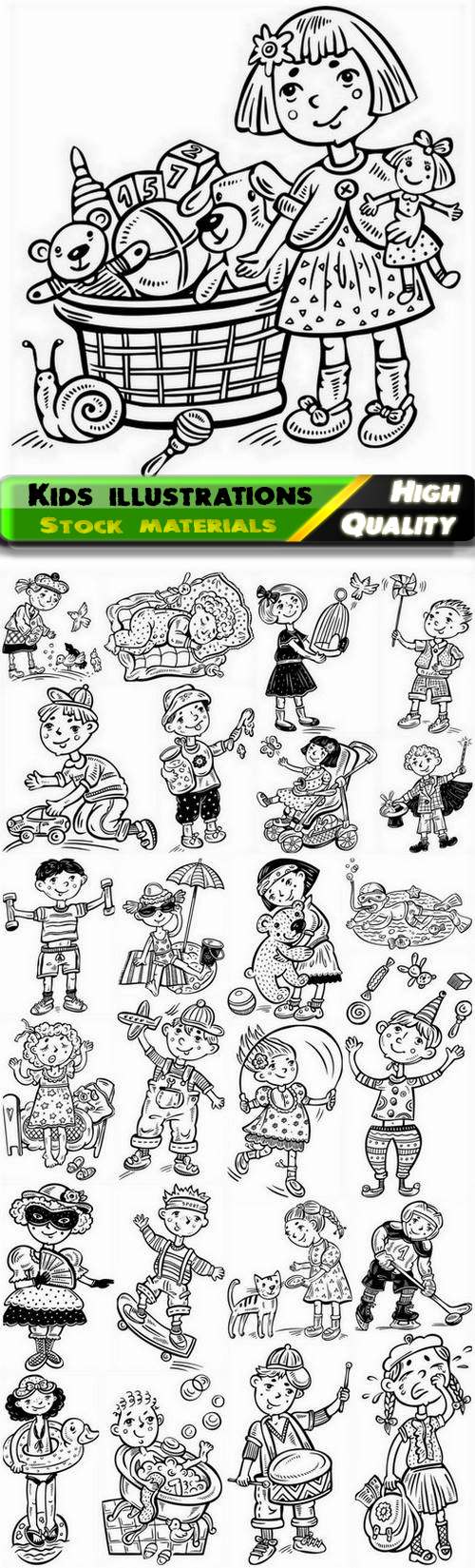 Illustration kid and children for coloring book - 25 Eps